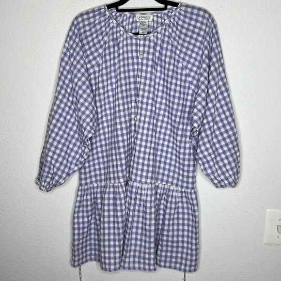 L* Space Vida Gingham Dress or Cover Up Med Purple & White Checkered - Picture 3 of 6